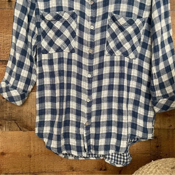 Seven7 Jeans Cotton Plaid Button Down 3/4 Length Sleeves - Picture 4 of 9